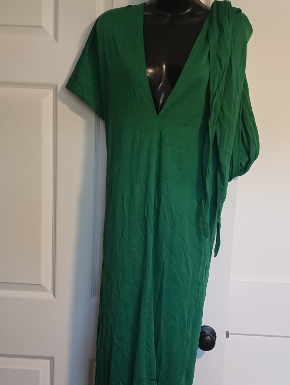 Source Unknown Emerald Green V-Neck Maxi Dress Handmade, Split In Front [No Tag]